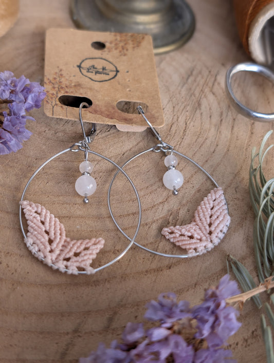 Boucles d'oreilles "Tilia"- Quartz - Rose pâle