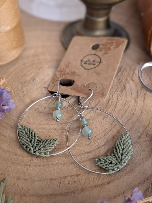 Boucles d'oreilles "Tilia"- Aventurine - Vert militaire