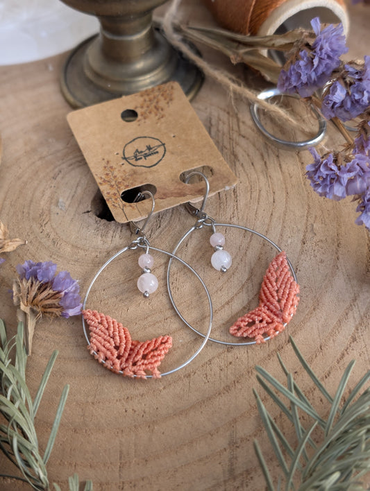 Boucles d'oreilles "Tilia"- Quartz rose - Terracotta
