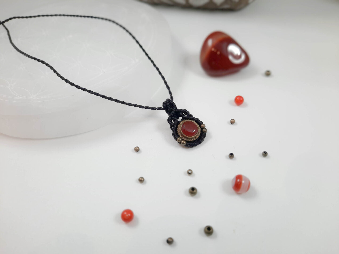 Collier oeil d'Orion - Cornaline - Noir