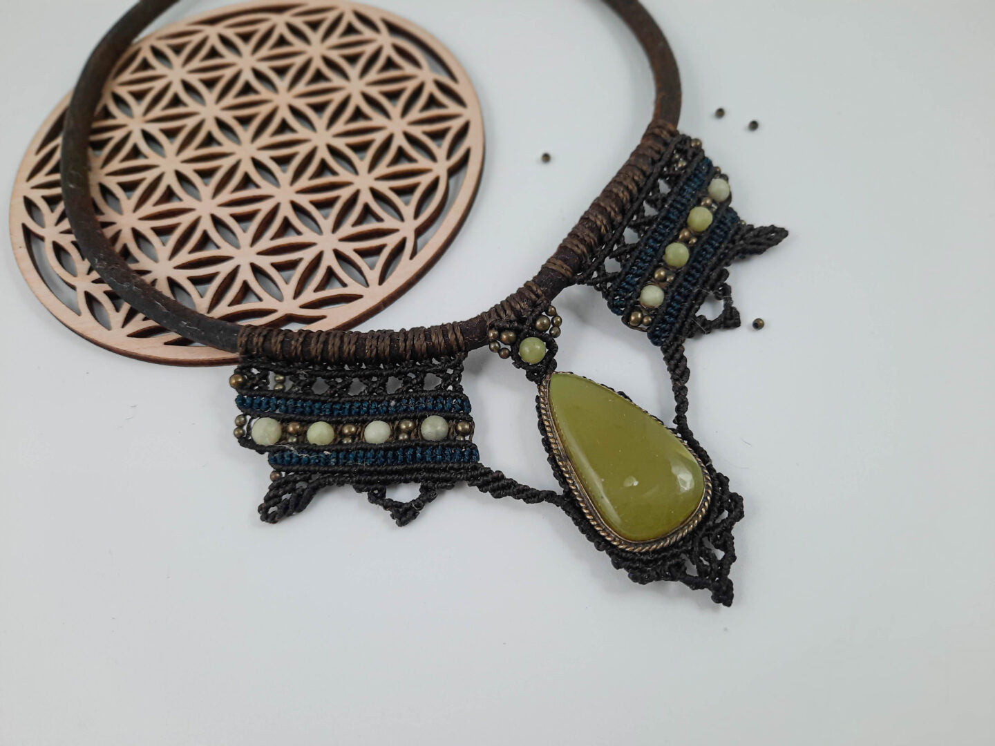 Leather Torque - Green Opal