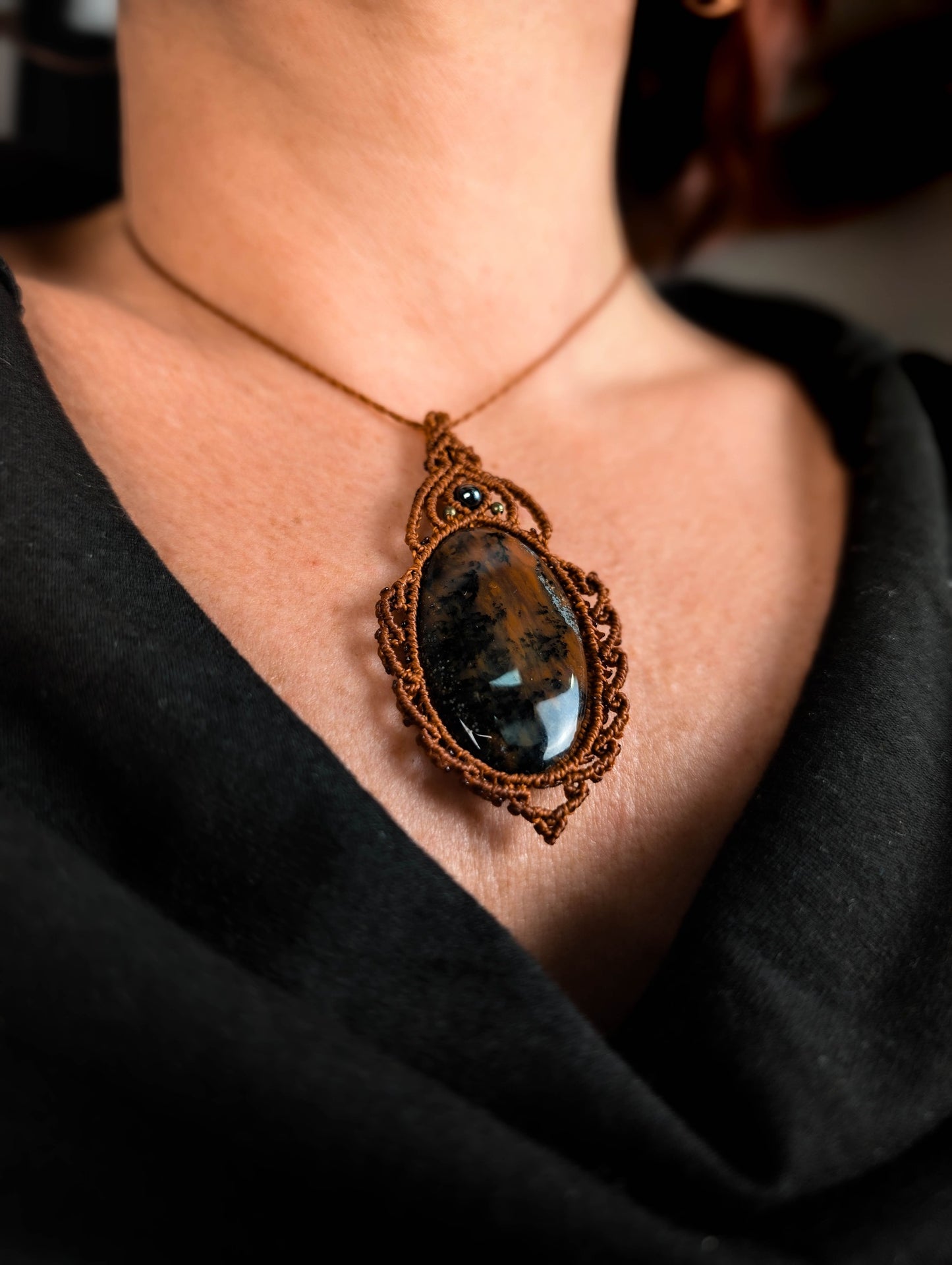 Collier " Camée" - Obsidienne Acajou - Marron