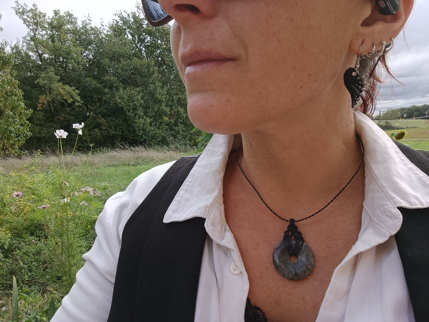 Collier donut - Labradorite - Noir