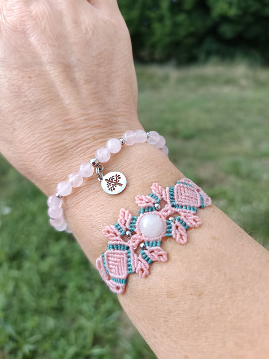Bracelet printanier - Quartz rose - rose/bleu