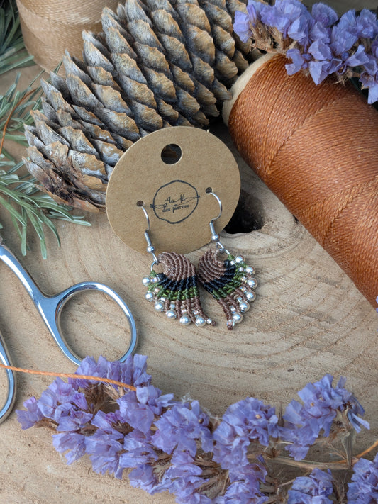Boucles d'oreilles ailes d'ange - Marron/vert/noir