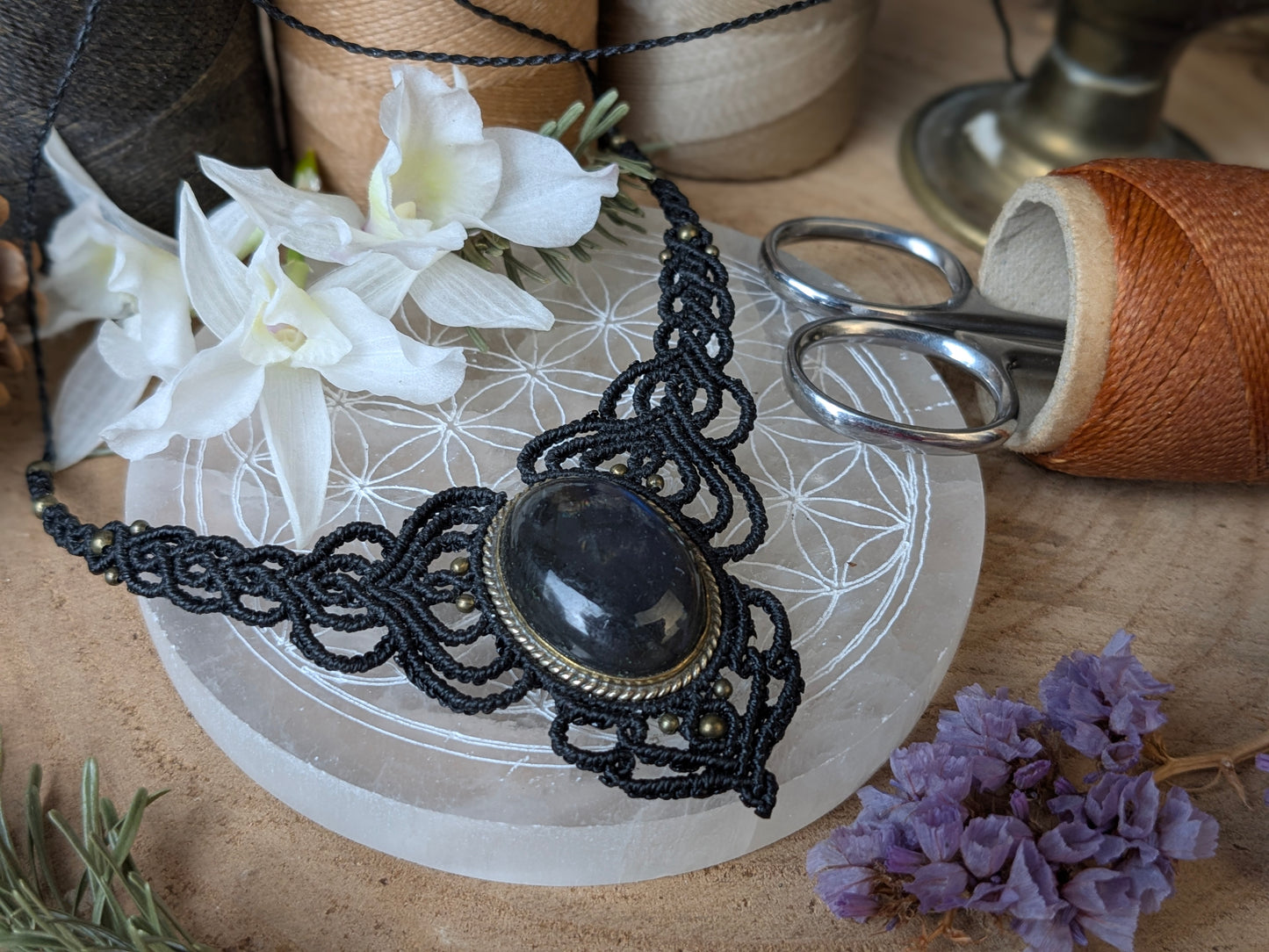 Plastron - Labradorite Ovale - Noir