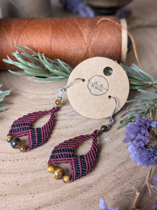 Boucles d'oreilles - Œil de tigre - Rouge/noir