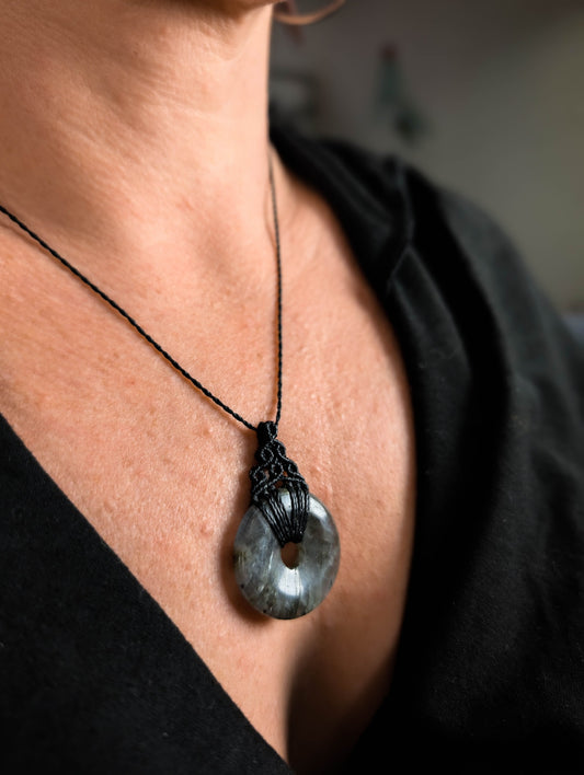 Collier donut - Labradorite - Noir
