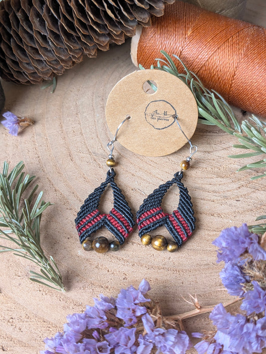 Boucles d'oreilles - Œil de tigre - Noir/rouge