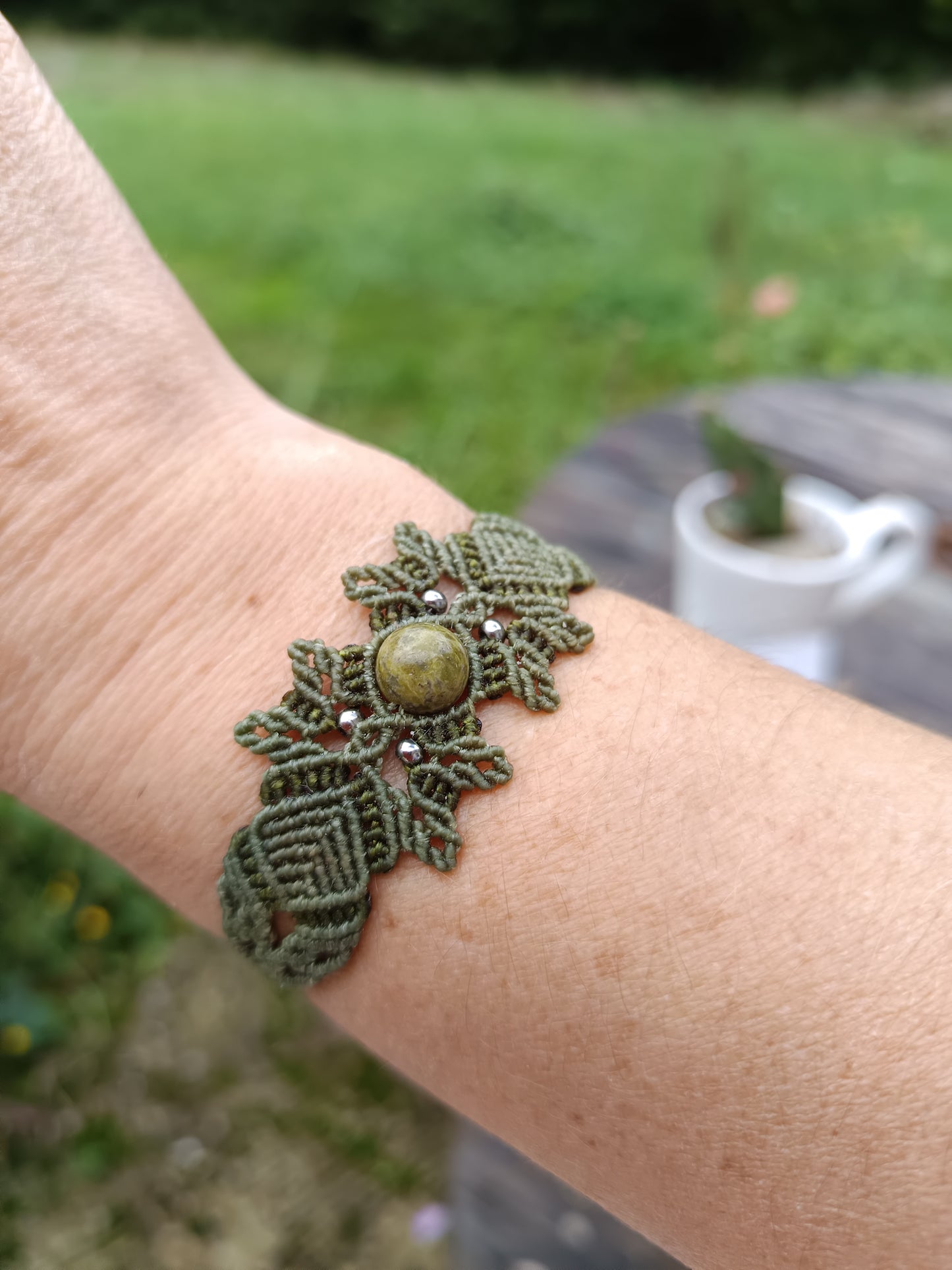 Bracelet printanier - Unakite - kaki
