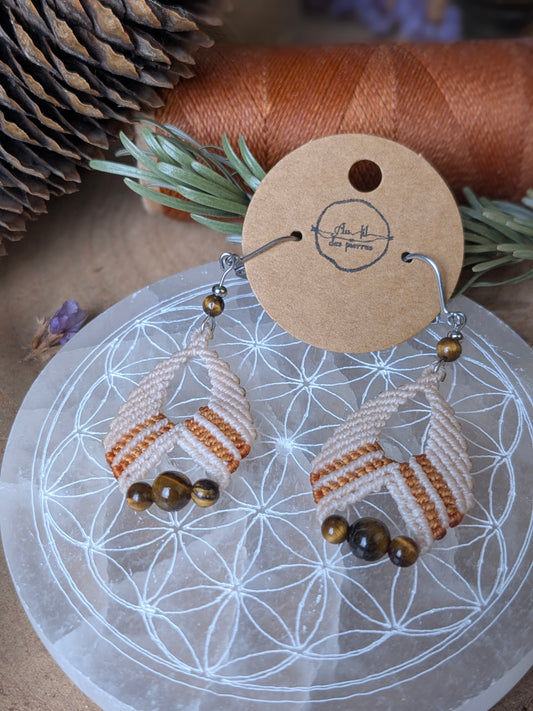 Boucles d'oreilles - Œil de tigre - Crème/marron