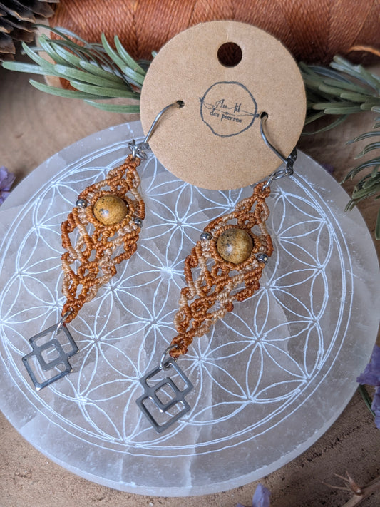 Boucles d'oreilles - Jaspe paysage - Ocre