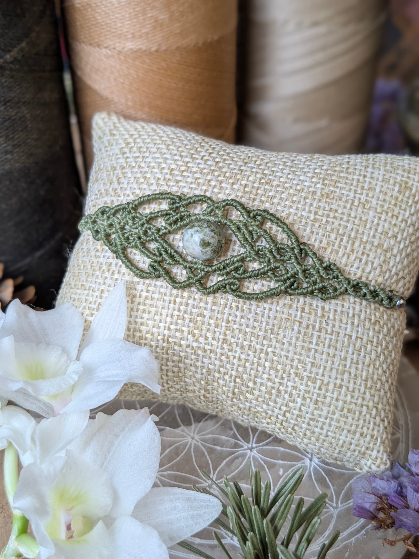 Bracelet " Genysa" - Agate arbre - Kaki