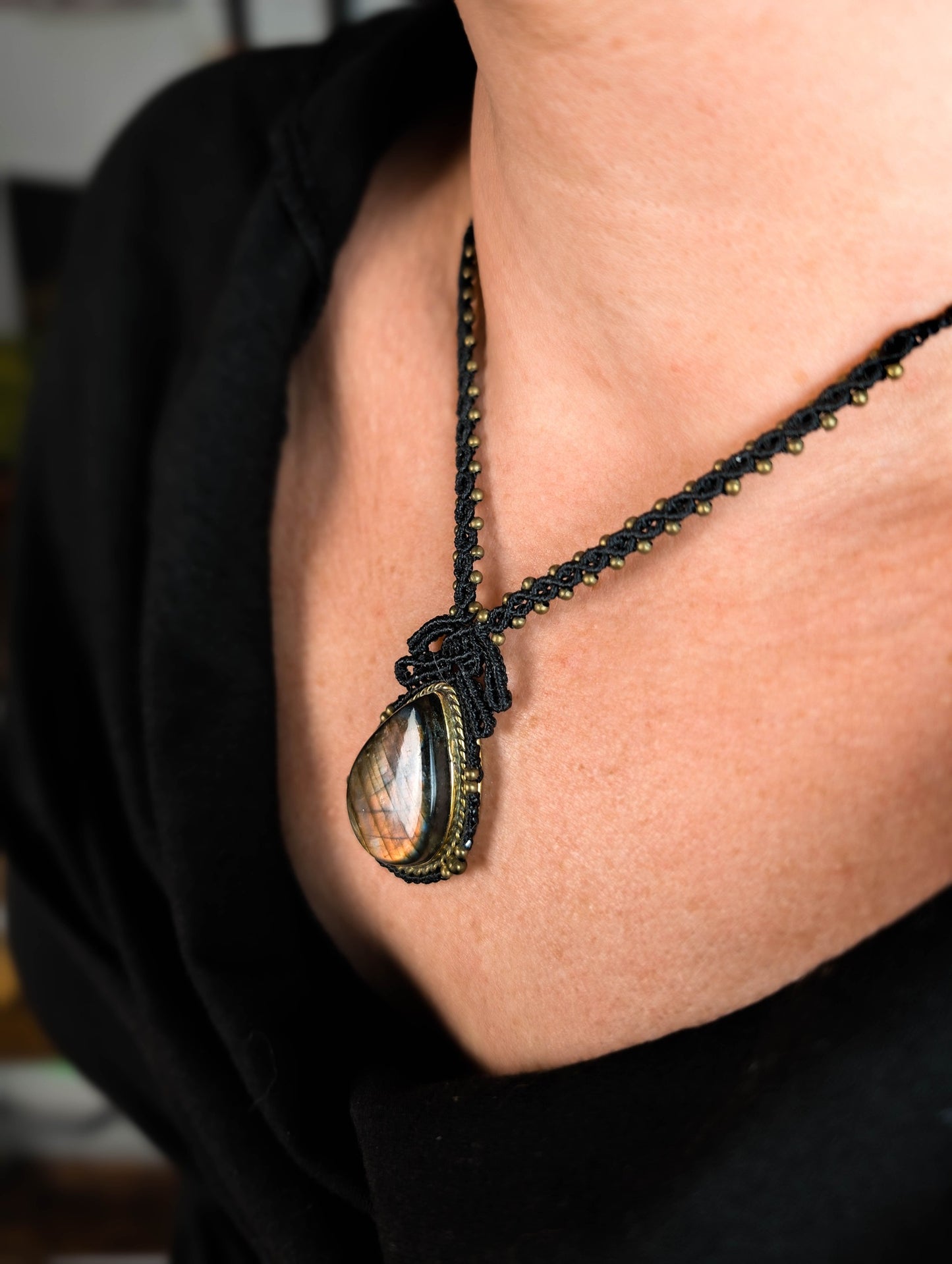 Collier opéra - Labradorite - Noir