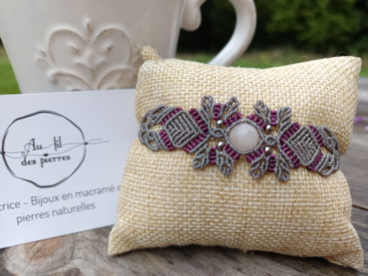 Bracelet printanier - quartz rose - gris/mauve