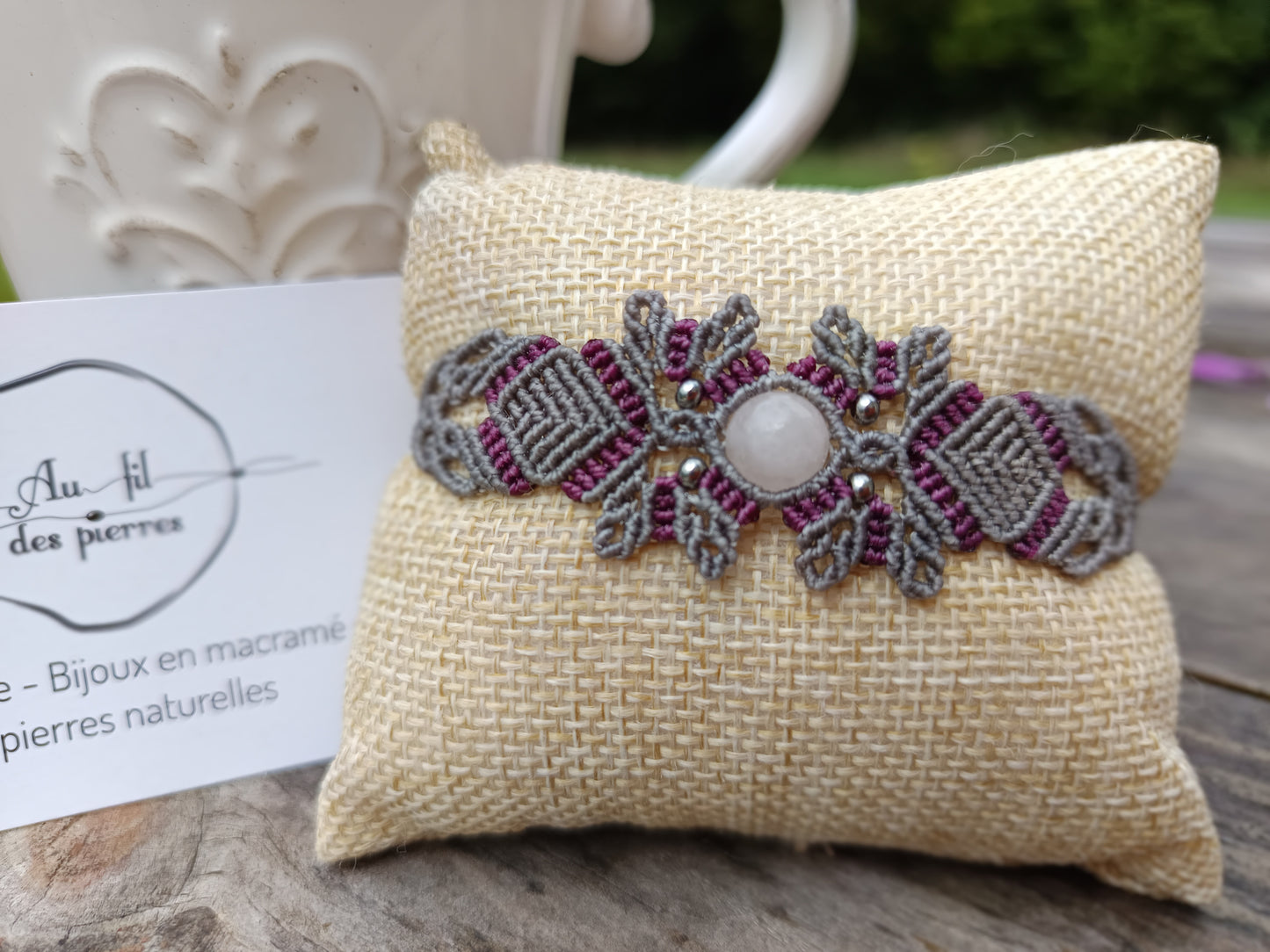 Bracelet printanier - quartz rose - gris/mauve