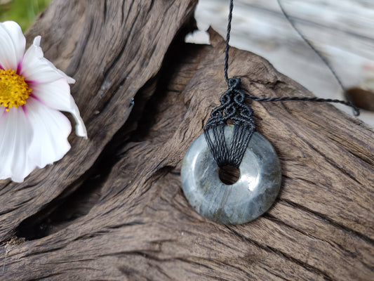 Collier donut - Labradorite - Noir