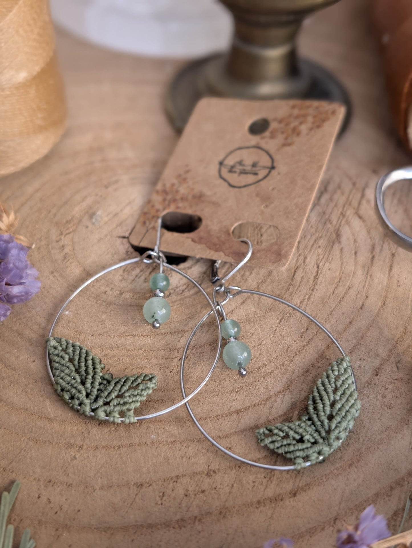 Boucles d'oreilles "Tilia"- Aventurine - Vert militaire