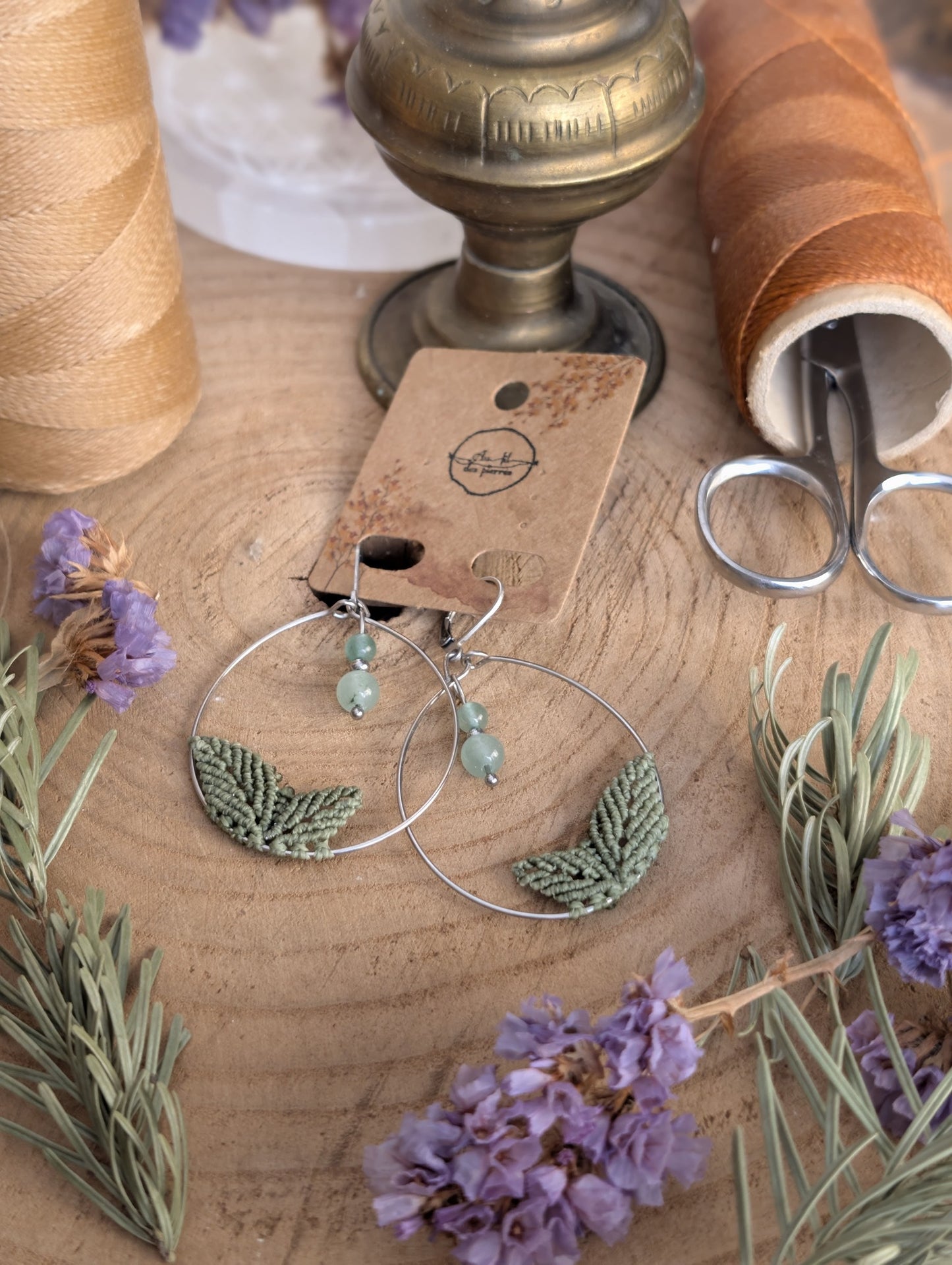 Boucles d'oreilles "Tilia"- Aventurine - Vert militaire