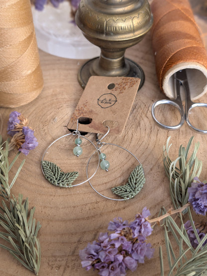 Boucles d'oreilles "Tilia"- Aventurine - Vert militaire