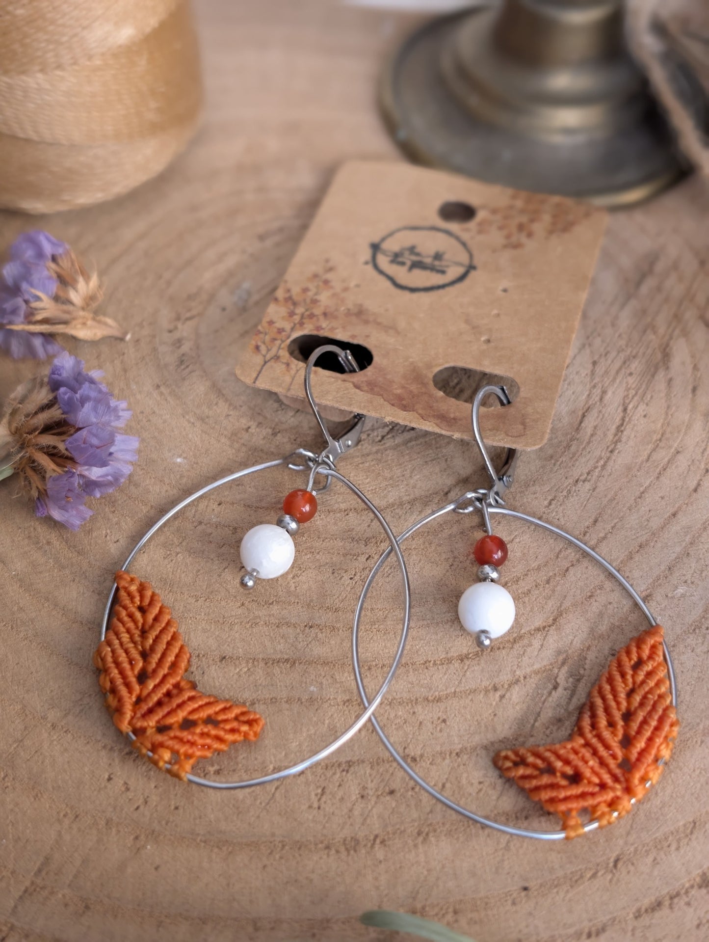 Boucles d'oreilles "Tilia"- Cornaline/ Howlite - Orange
