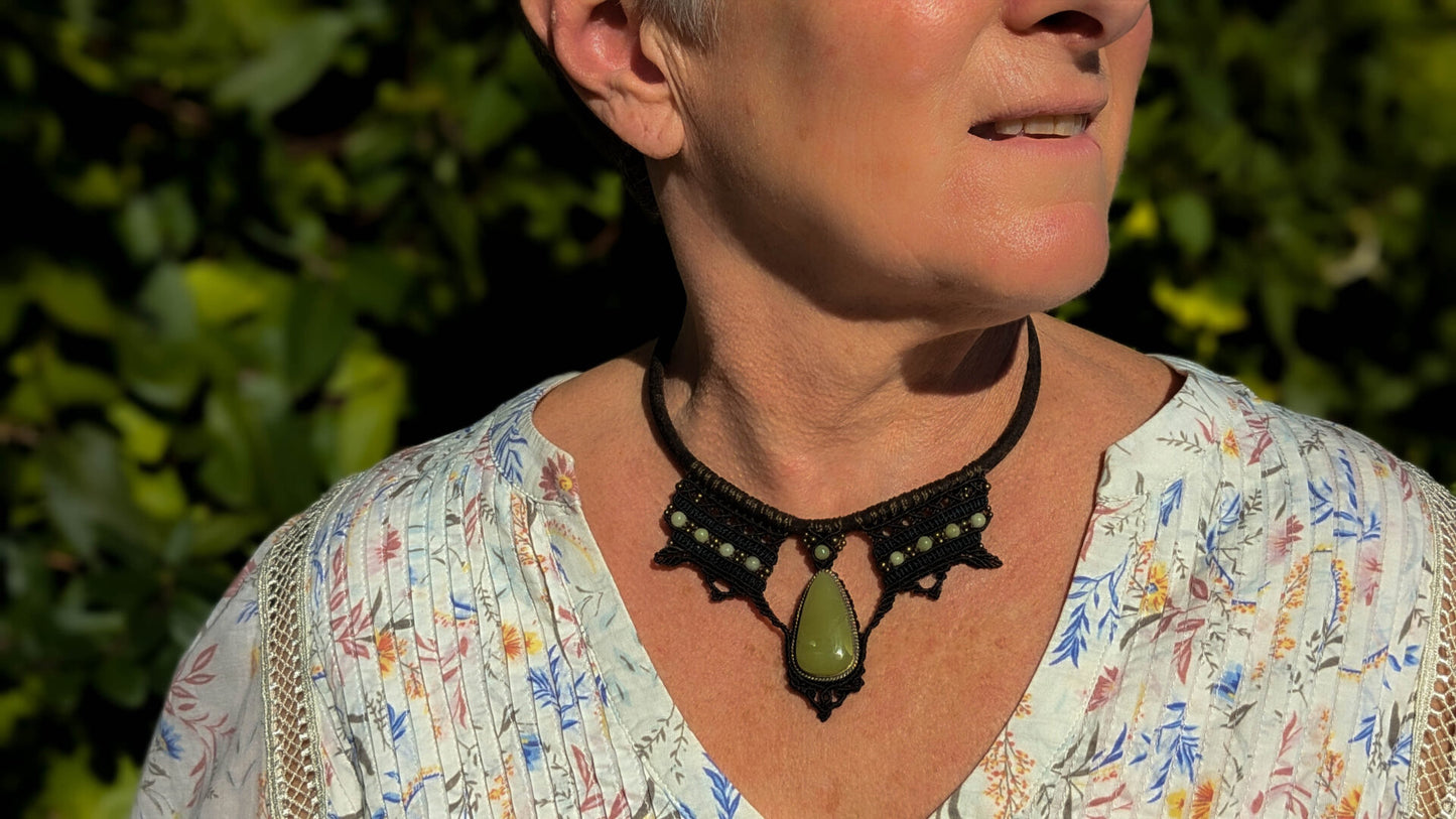 Torque cuir - Opale verte
