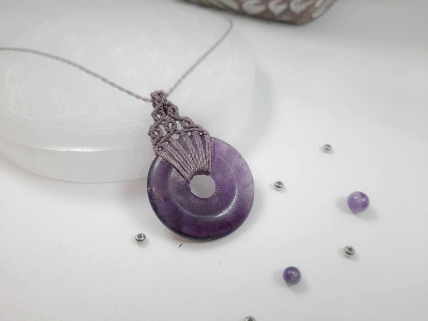 Collier donut violet et pierre en améthyste
