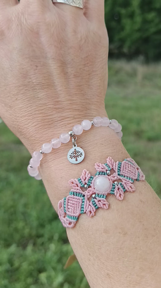 Bracelet printanier - Quartz rose - rose/bleu