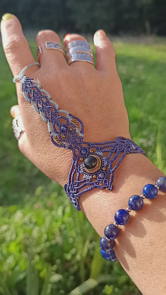 Bijou de main - Onyx et lapis lazuli- bleu