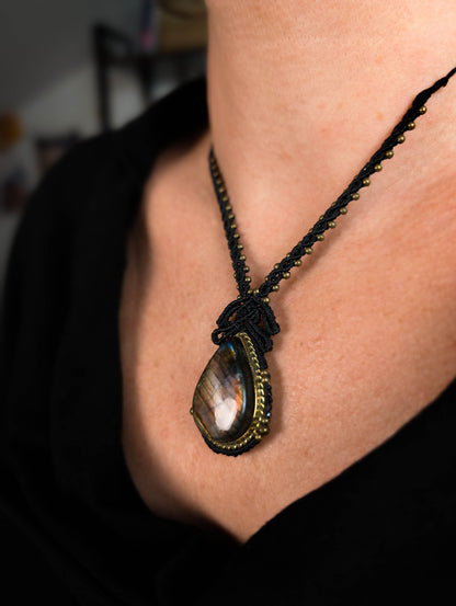 Collier opéra - Labradorite - Noir