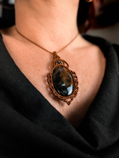 Collier " Camée" - Obsidienne Acajou - Marron