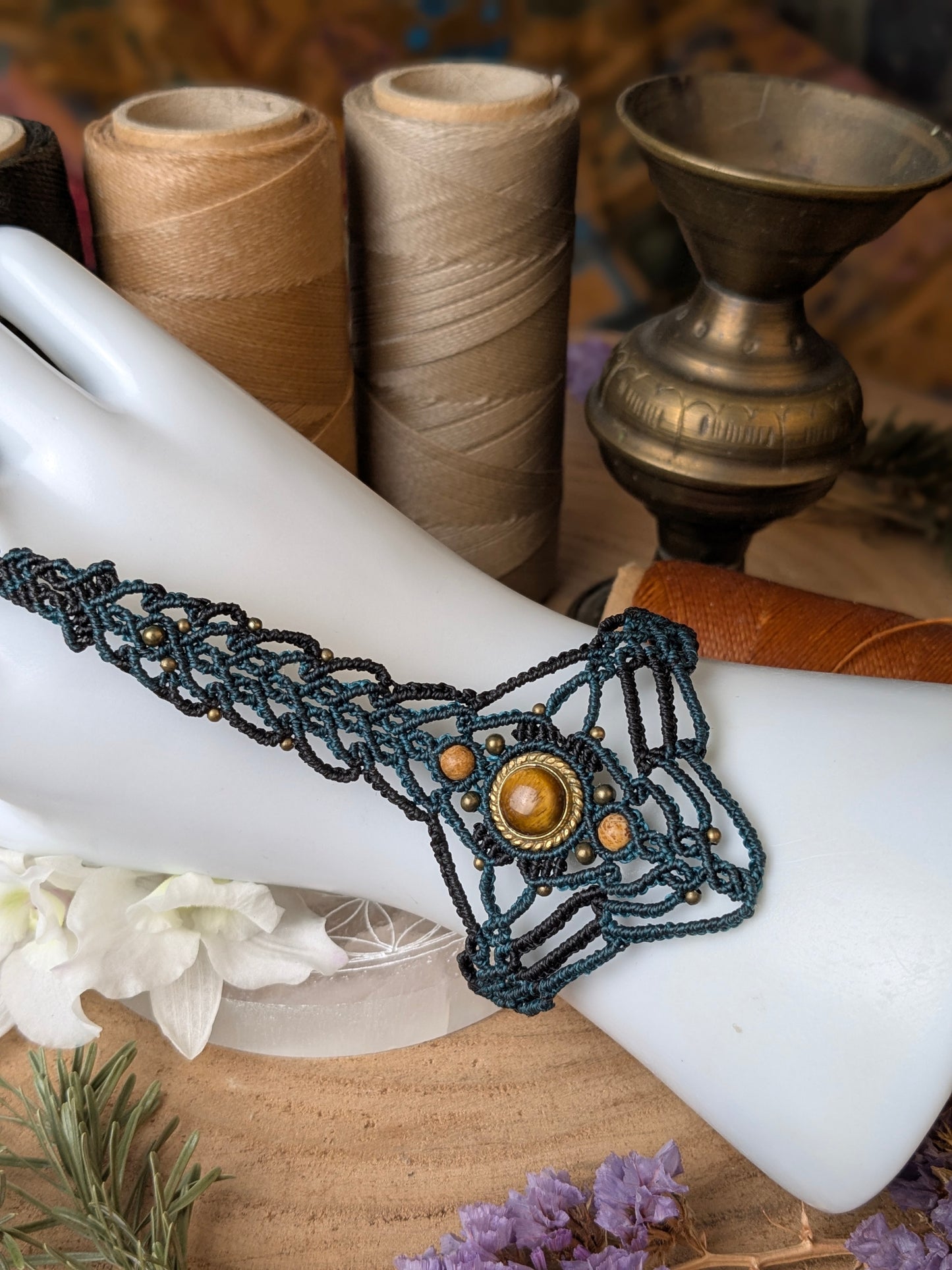 Bijou de main - œil de tigre - Vert foncé / Noir