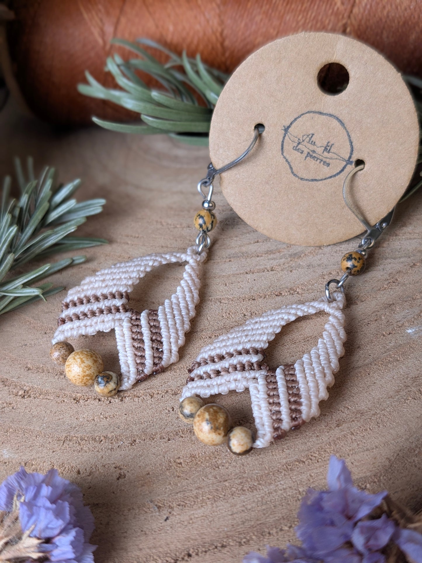 Boucles d'oreilles - Jaspe paysage - Crème