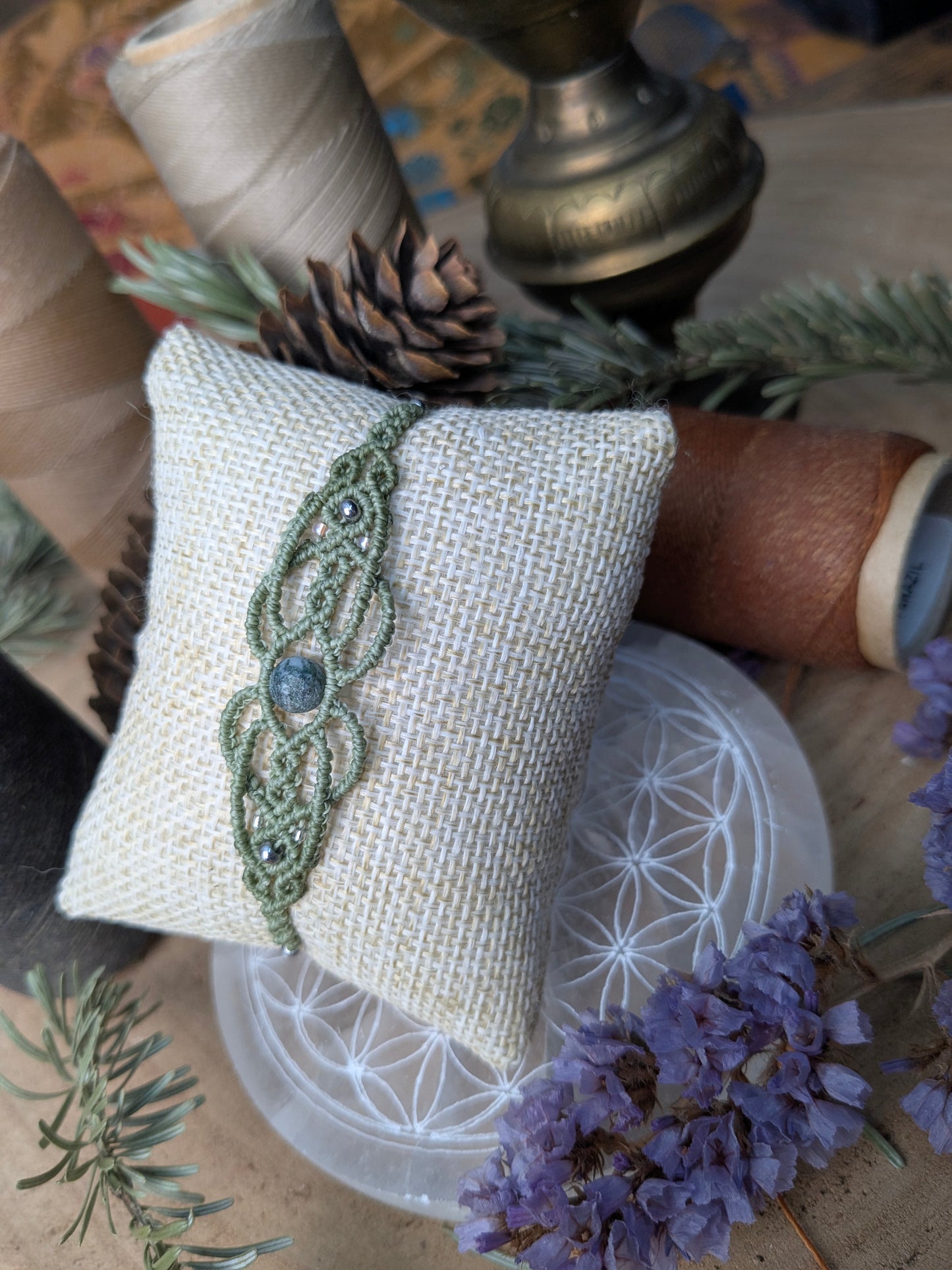 Bracelet " Néphile " - Agate arbre - Kaki