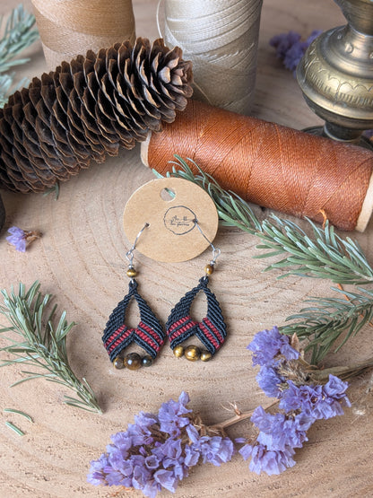 Boucles d'oreilles - Œil de tigre - Noir/rouge