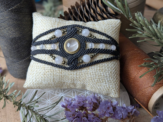 Bracelet manchette - quartz rose - Noir