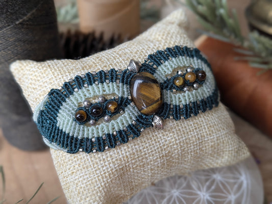 Bracelet manchette - Oeil de tigre - vert