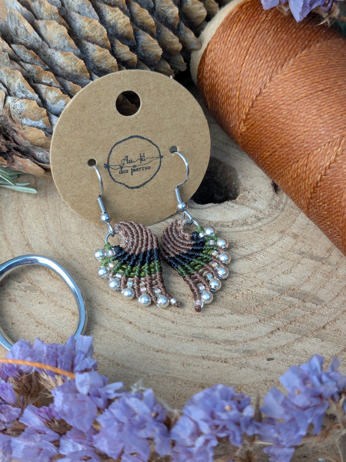 Boucles d'oreilles ailes d'ange - Marron/vert/noir