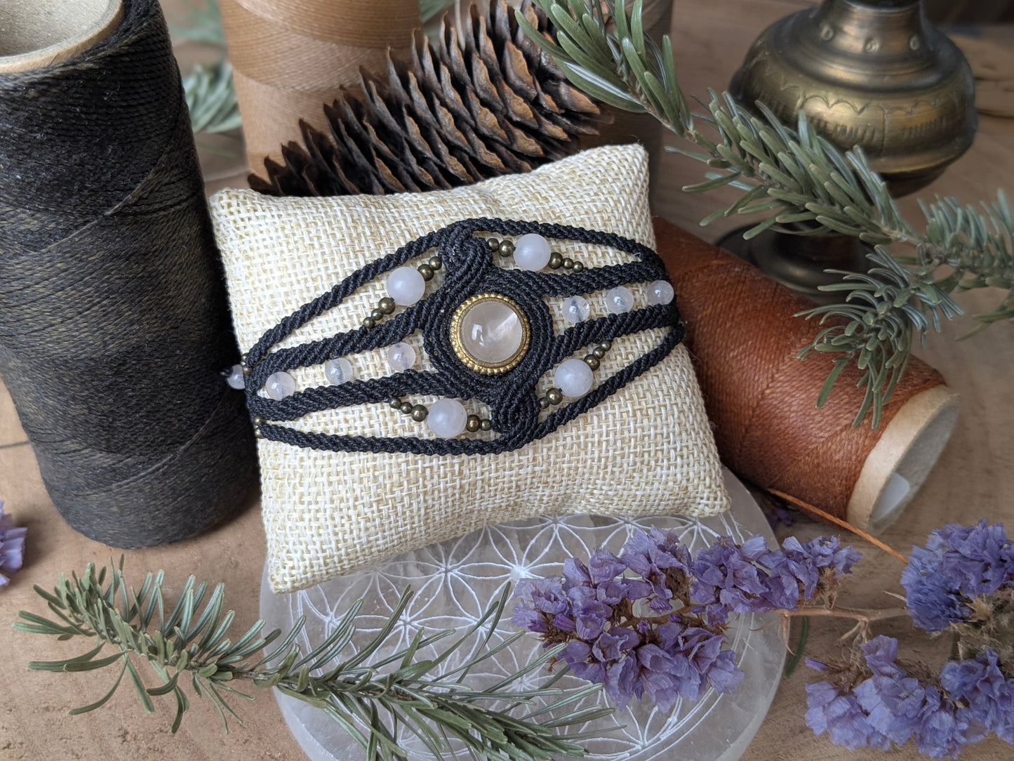 Bracelet manchette - quartz rose - Noir