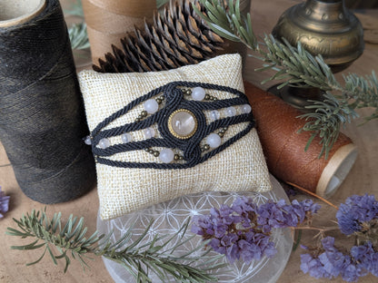 Bracelet manchette - quartz rose - Noir