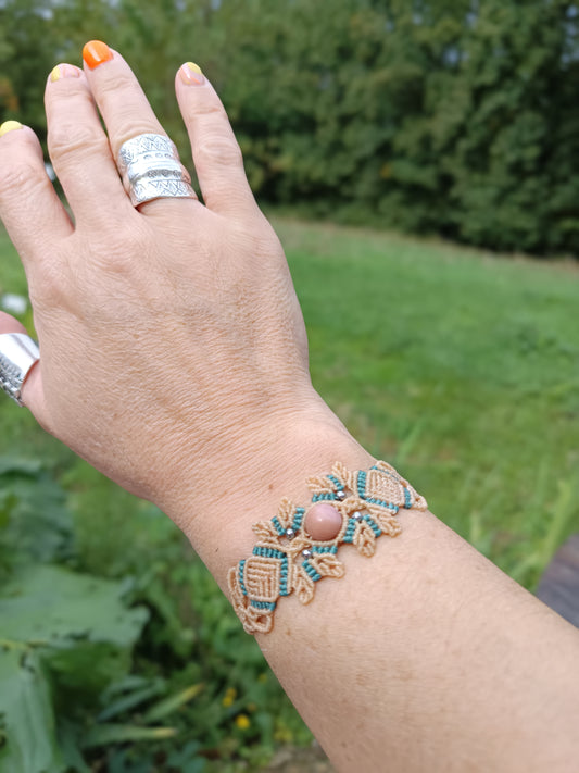 Bracelet printanier - Rhodonite - crème