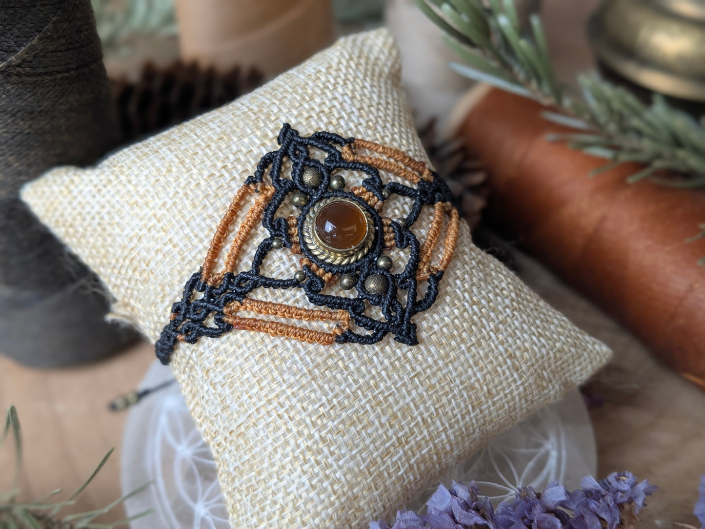 Bracelet manchette -  Citrine - Noir/ ocre