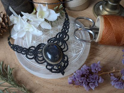 Plastron - Labradorite Ovale - Noir