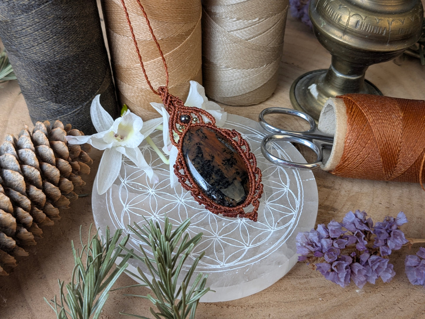 Collier " Camée" - Obsidienne Acajou - Marron