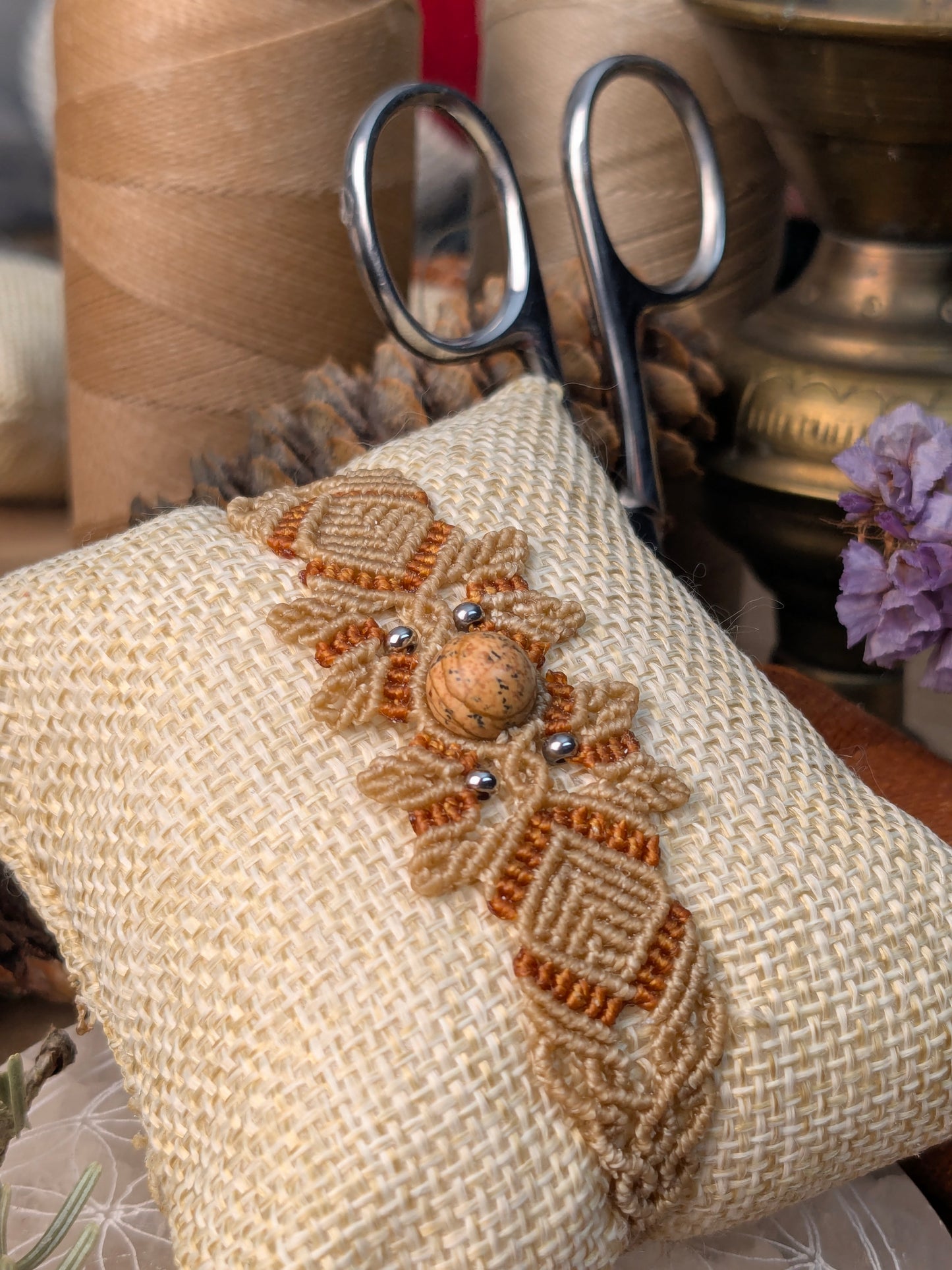 Bracelet printanier - Jaspe paysage - Crème/Ocre