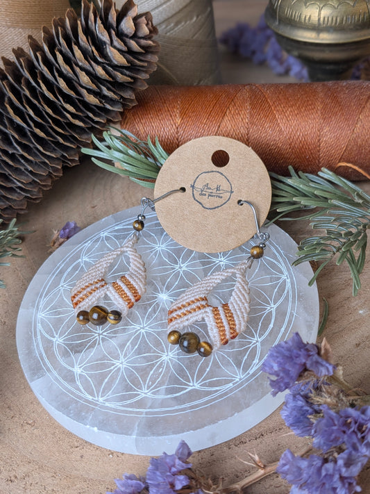 Boucles d'oreilles - Œil de tigre - Crème/marron