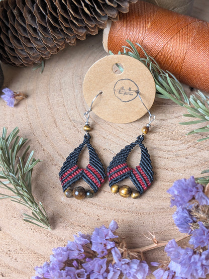 Boucles d'oreilles - Œil de tigre - Noir/rouge