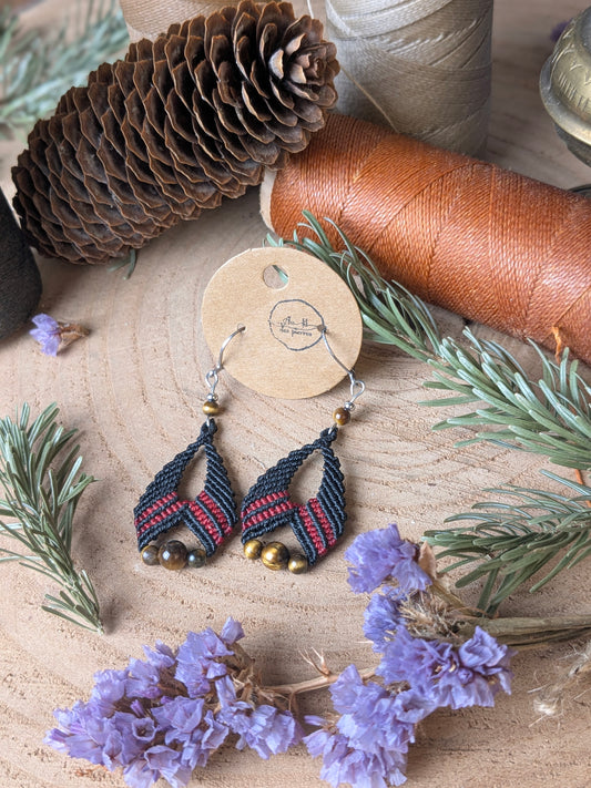 Boucles d'oreilles - Œil de tigre - Noir/rouge