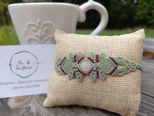 Bracelet printanier - quartz rose - vert lichen