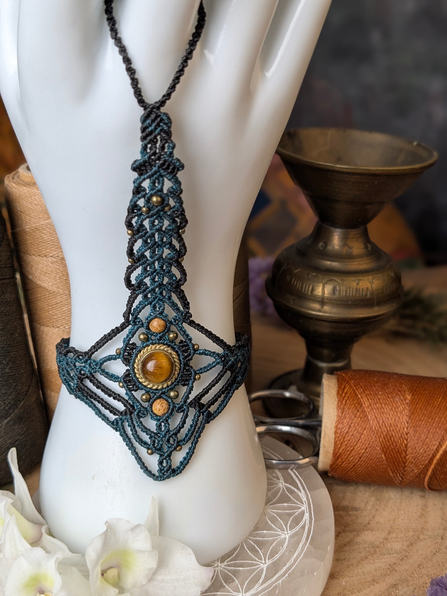 Bijou de main - œil de tigre - Vert foncé / Noir